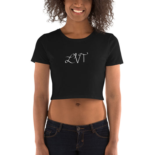 Women's Black Cropped Tee with LVT initial design front and back