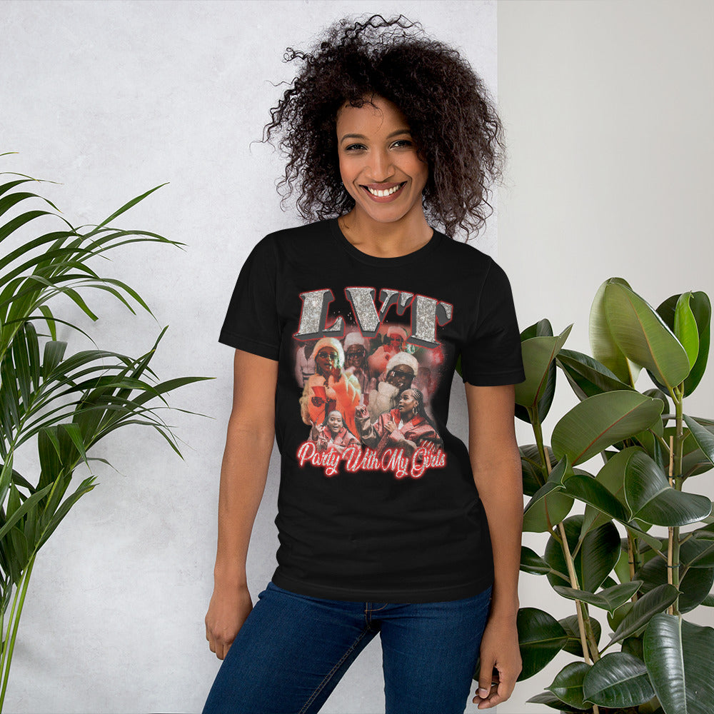 Black Graphic Tee with a party with my girls design