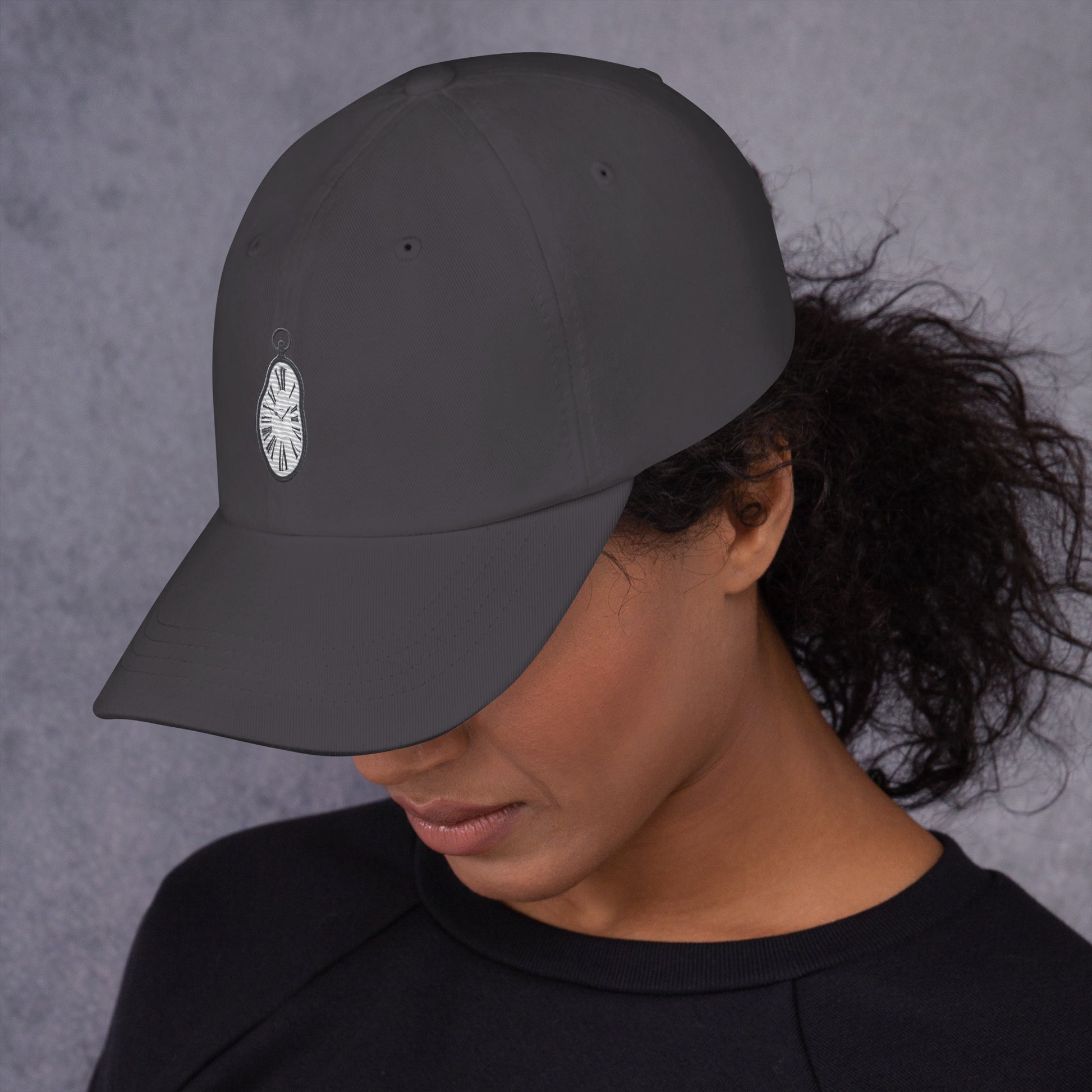 "Dark Grey Timekeeper Cap shown from multiple angles to display design details and fit"