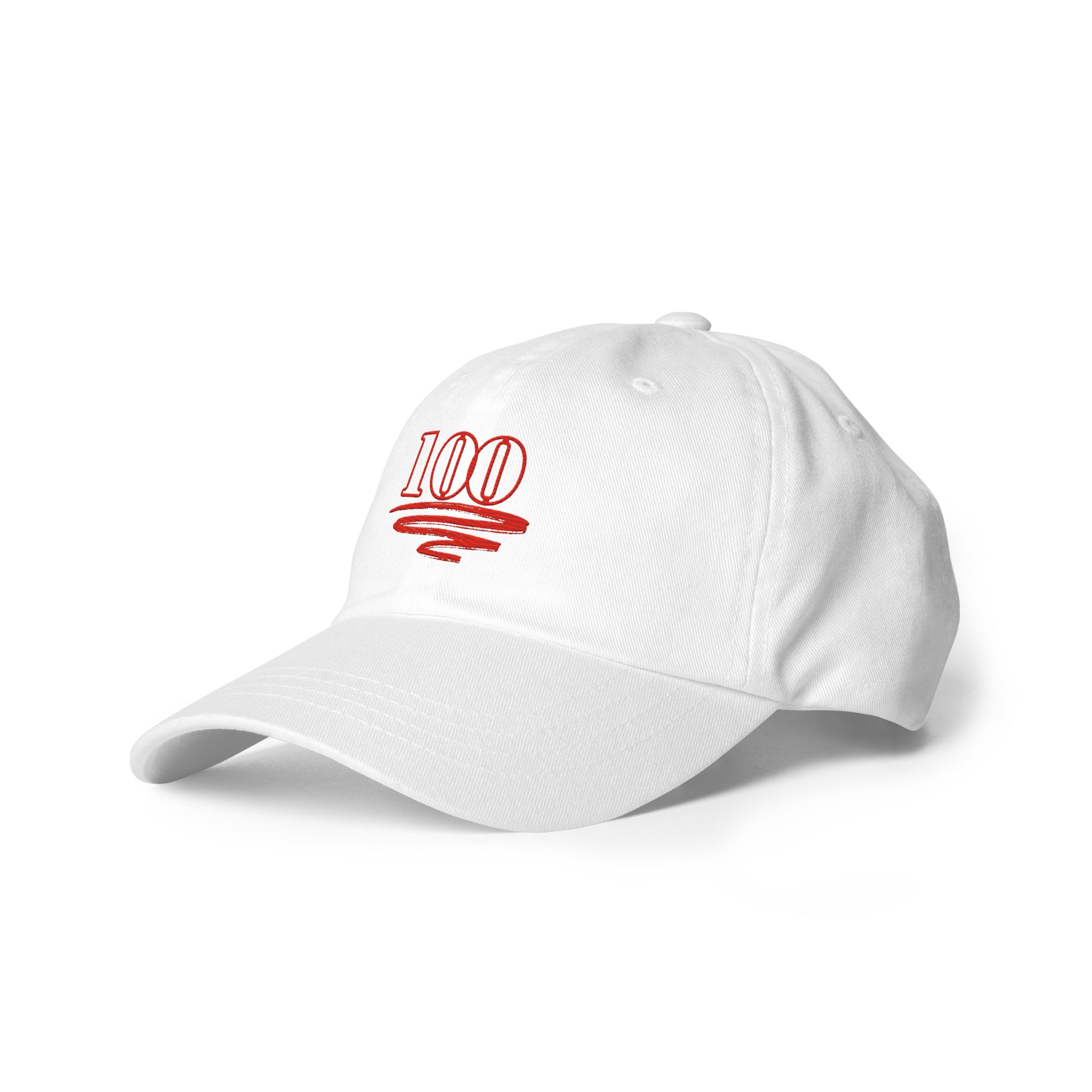 " White Century Cap front view with '100' embroidery"