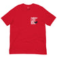 " Red Rise Again T-Shirt front view with inspiring 'Though I Fall I Will Rise Again' message"