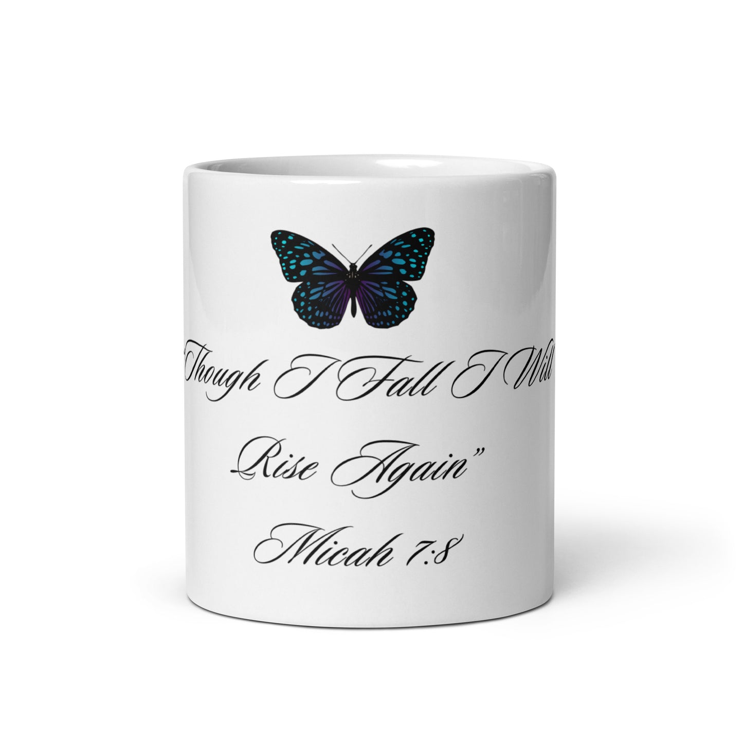 "Divine Sip White Mug front view with uplifting Bible verse design"