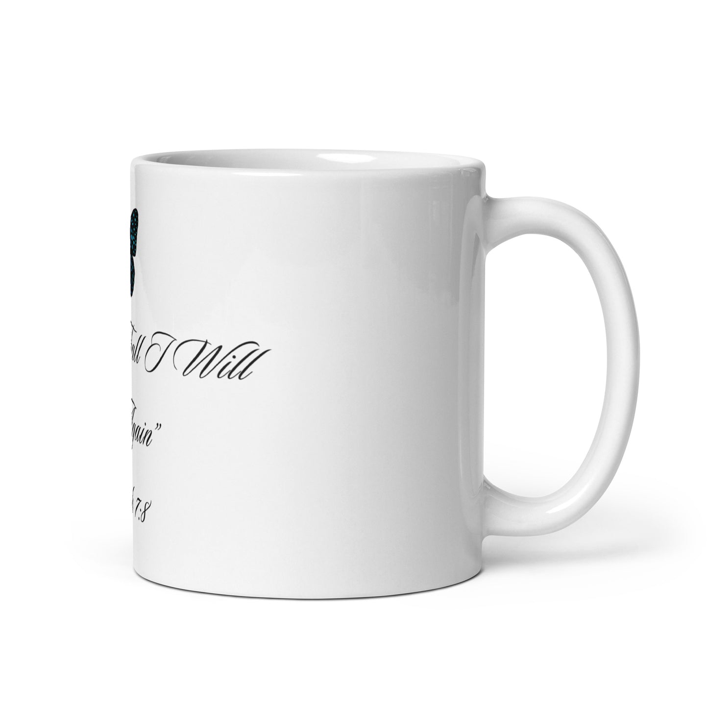 "Back view of Divine Sip Mug showing plain white ceramic finish"